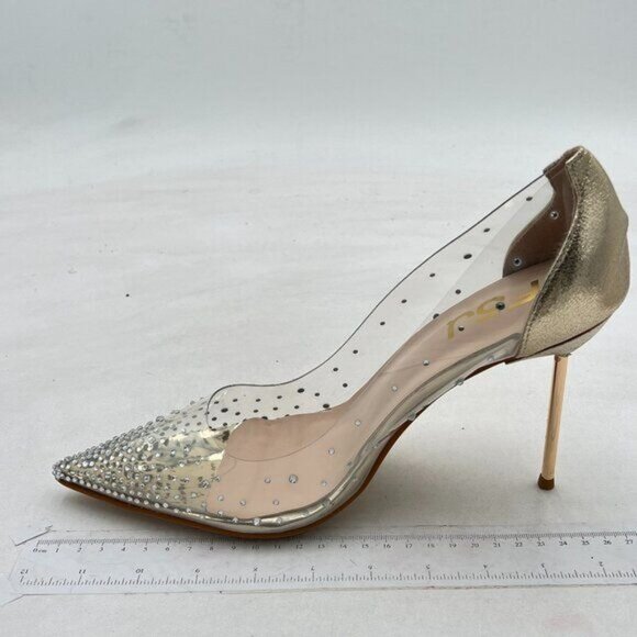 FSJ Gold Studded Pointed Toe Transparent Pumps High Heels Shoes - Picture 2 of 8
